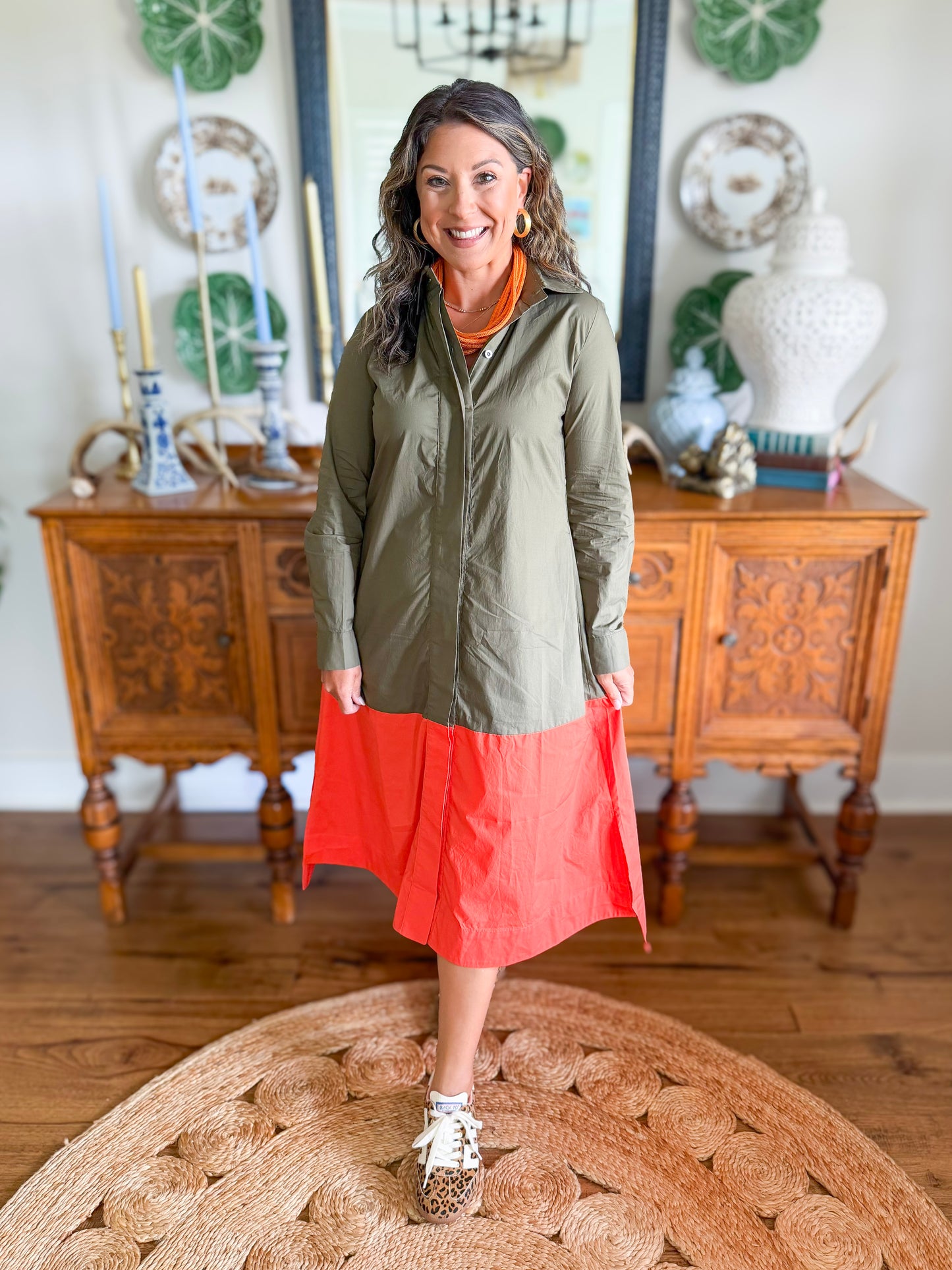 Caryn Lawn | Mimi Dress in Olive/Orange