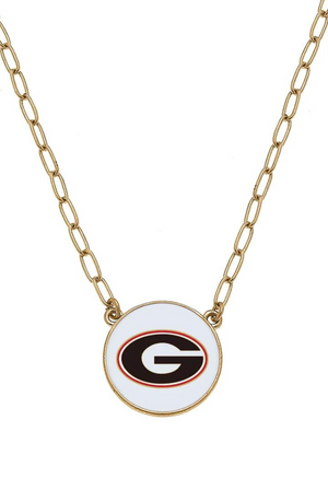 Georgia Bulldogs Enamel Disc Pendant Necklace in White