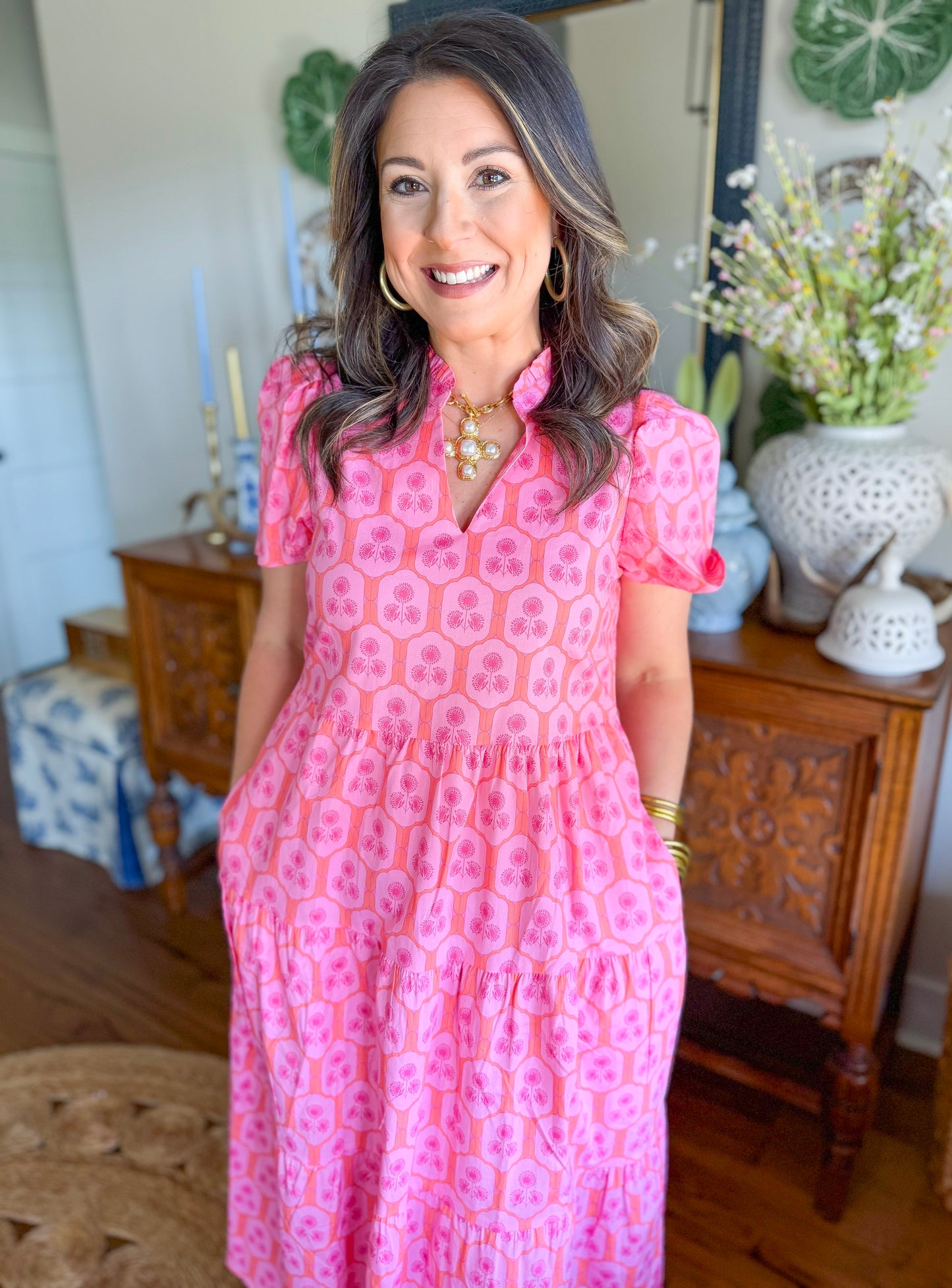 Mary Square | Ivy Dress in Rosette Charm Pink