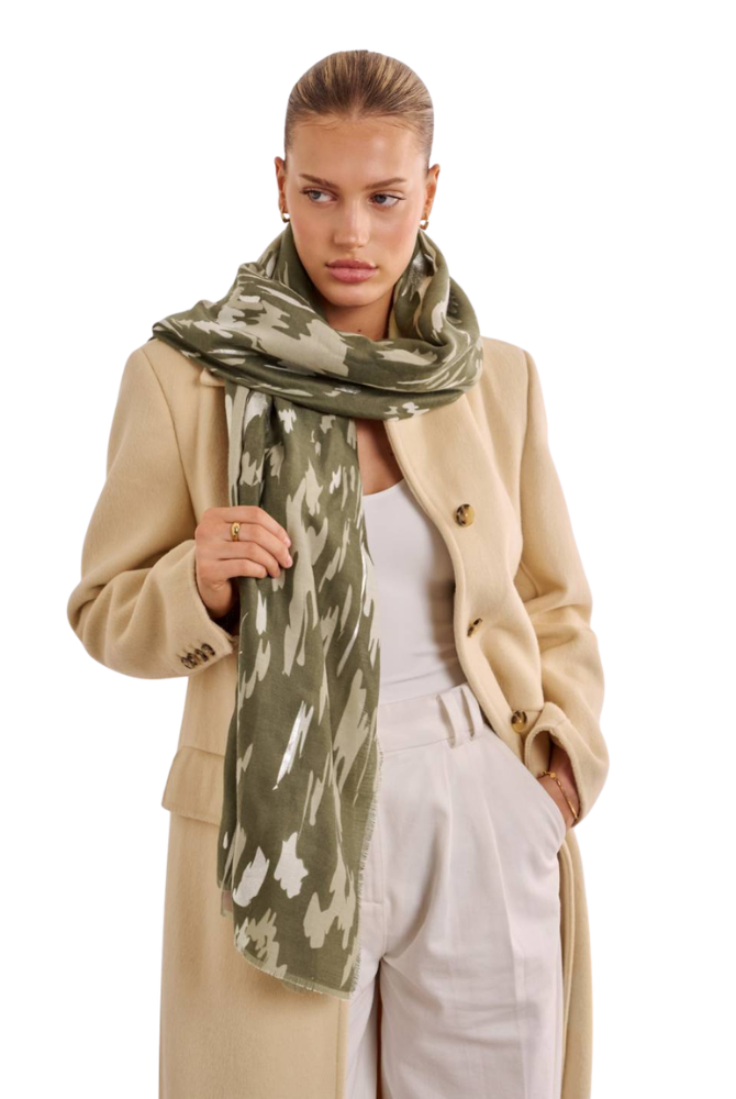 Katie Loxton | Printed Foil Scarf in Olive