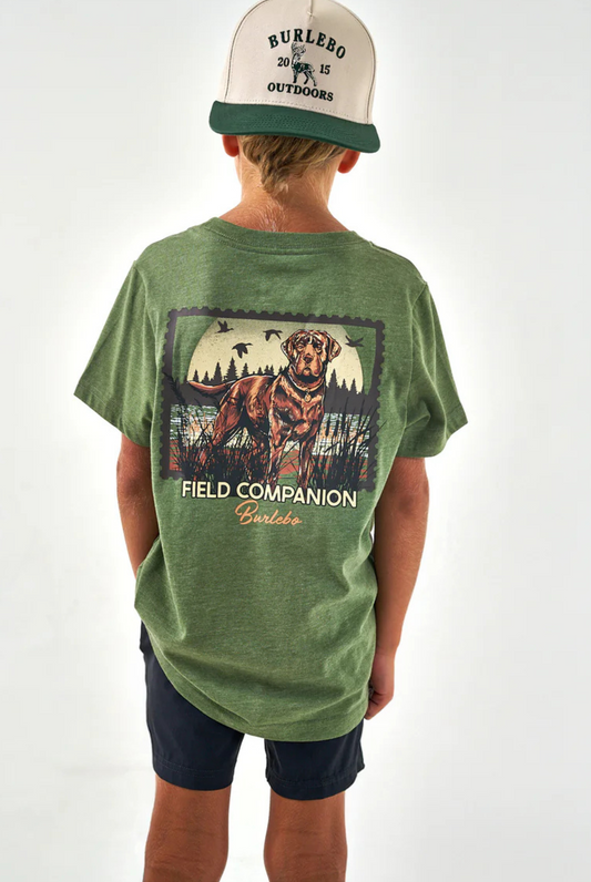 Burlebo Youth - Short Sleeve Tee - Duck Dog Stamp - Heather Olive