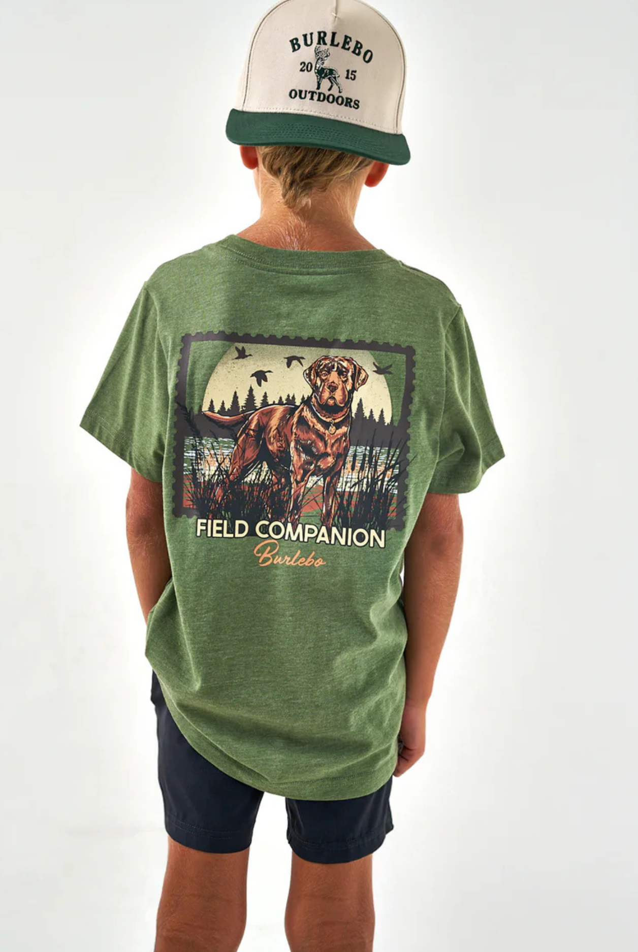 Burlebo Youth - Short Sleeve Tee - Duck Dog Stamp - Heather Olive