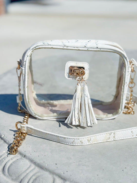 Addison Clear Crossbody in Metallic Cream