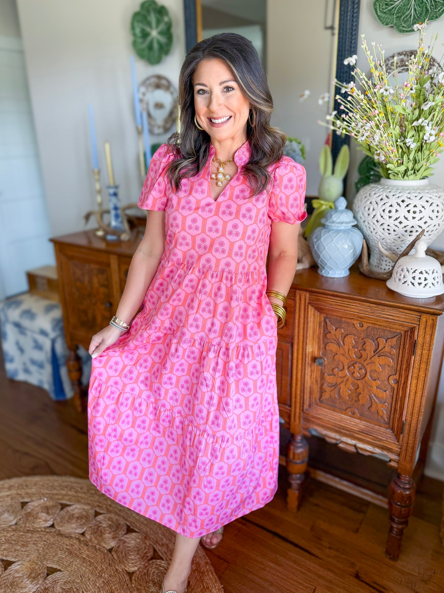 Mary Square | Ivy Dress in Rosette Charm Pink