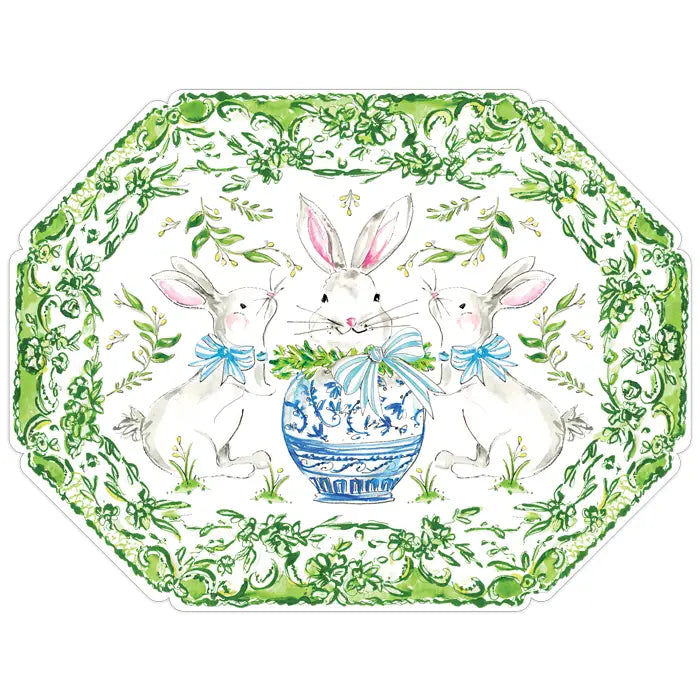 Handpainted Bunny in Chinoiserie Pot Posh Die-Cut Placemat