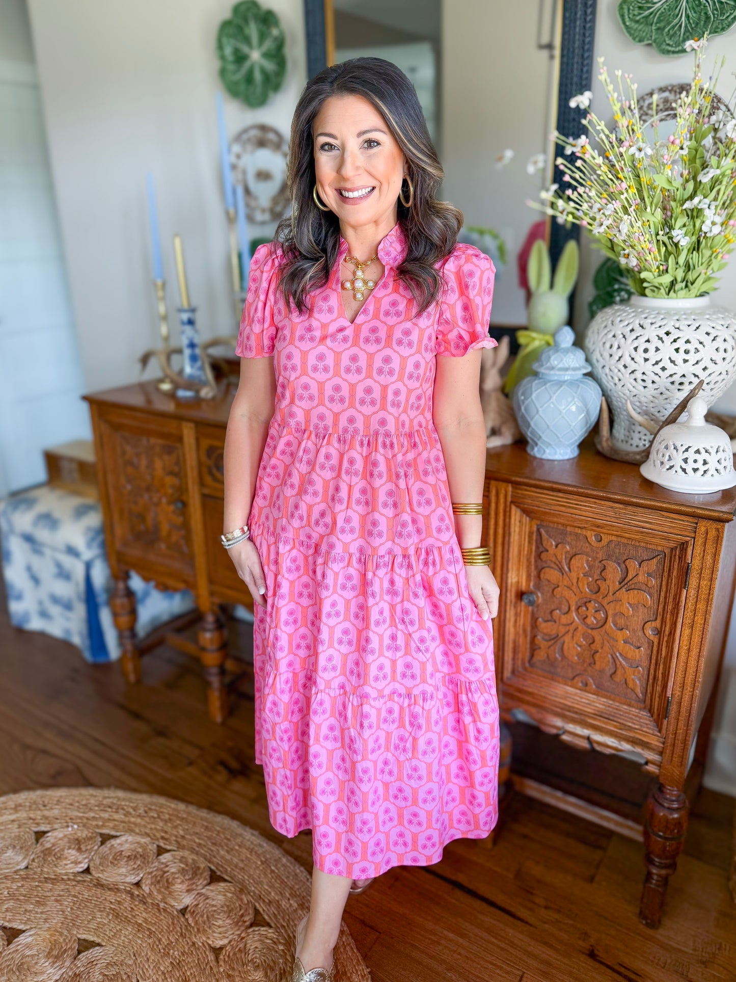 Mary Square | Ivy Dress in Rosette Charm Pink