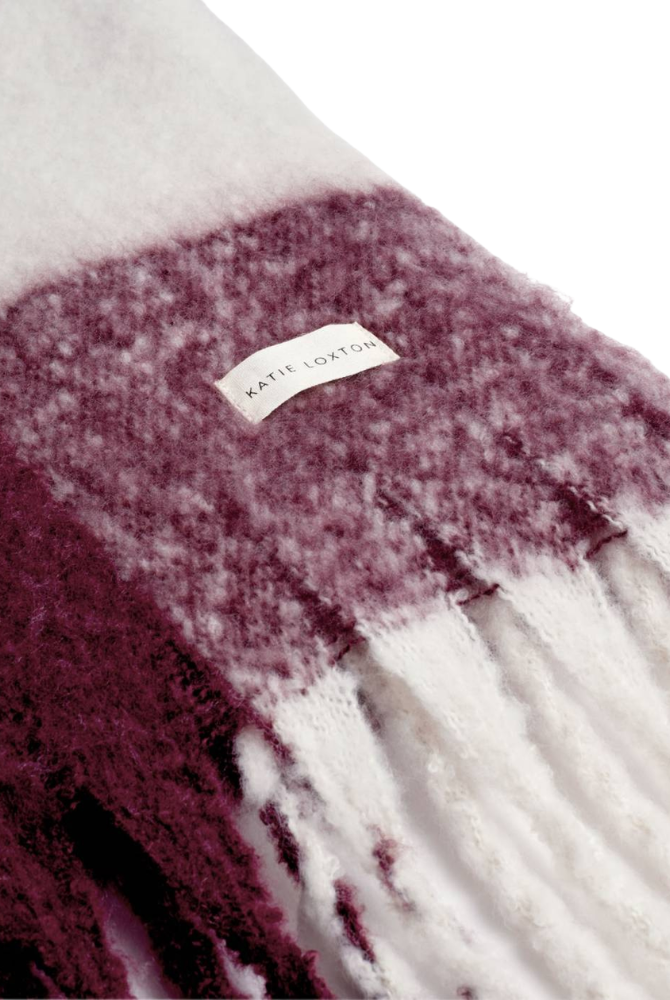 Katie Loxton | Recycled Tassel Scarf in Cherry