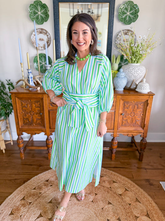 Caryn Lawn I Coco Palm Beach Dress in Green + Blue