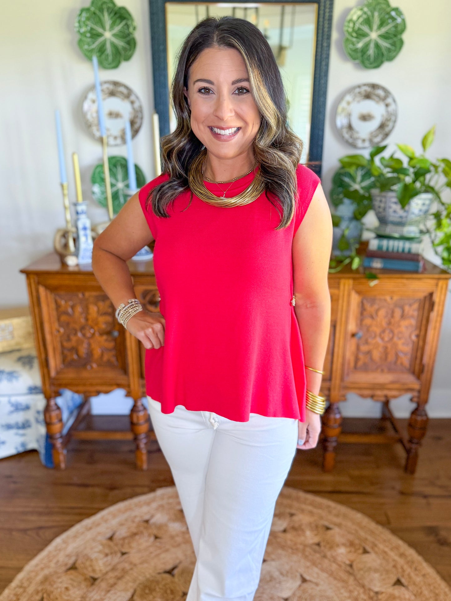 Timeless Grace Knit Top in Red