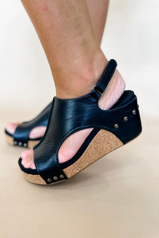 Carley Wedge in Black Smooth