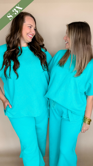 Elevated Comfort Pants Set in Turquoise