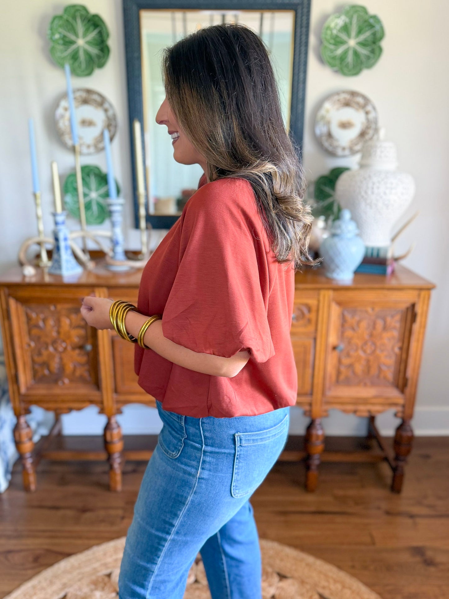 Sienna Bubble Hem Top in Rust
