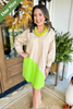 Caryn Lawn Preppy Dress in Khaki & Neon