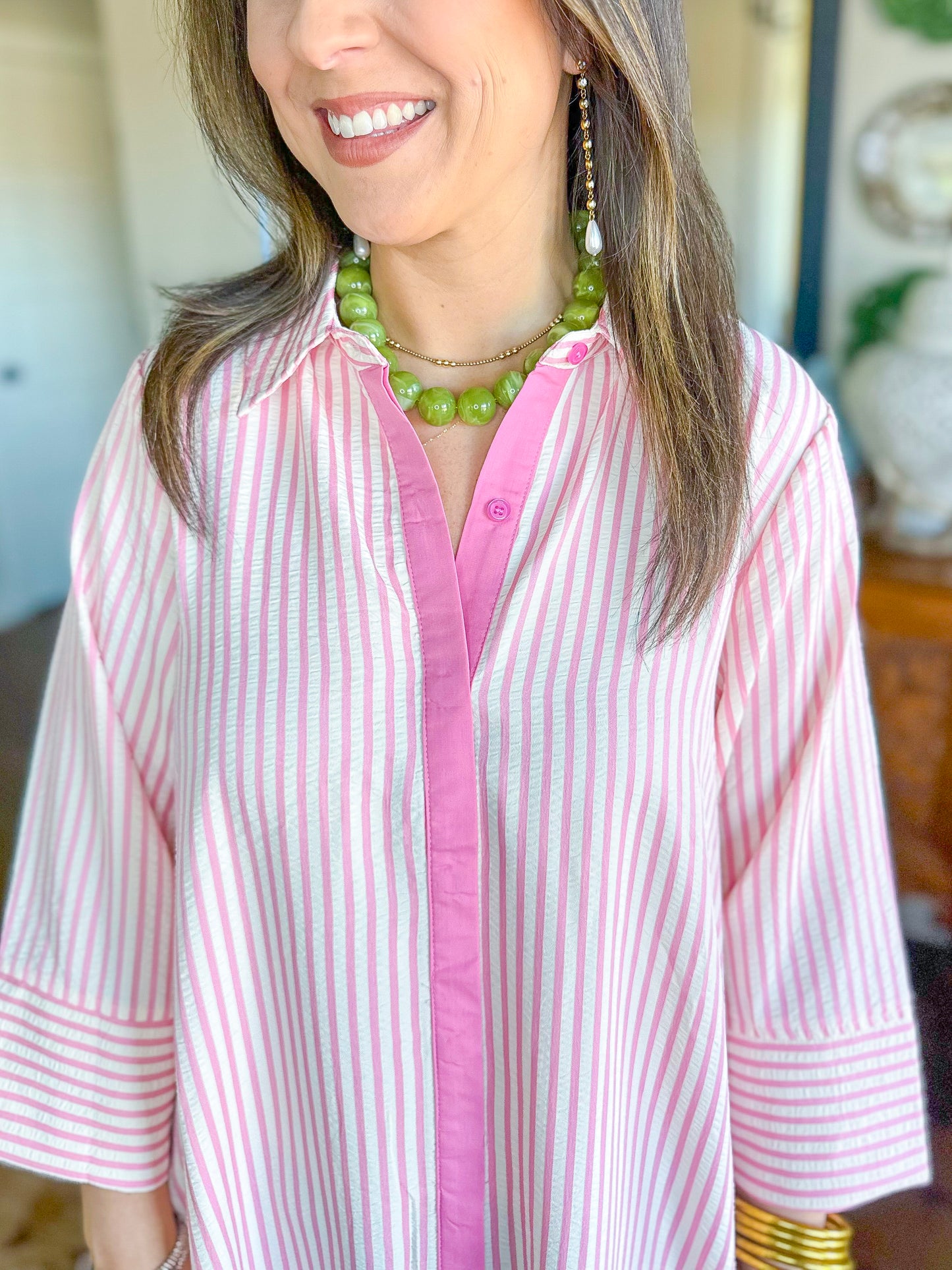 The Caroline Stripe Dress in Pink
