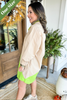 Caryn Lawn Preppy Dress in Khaki & Neon