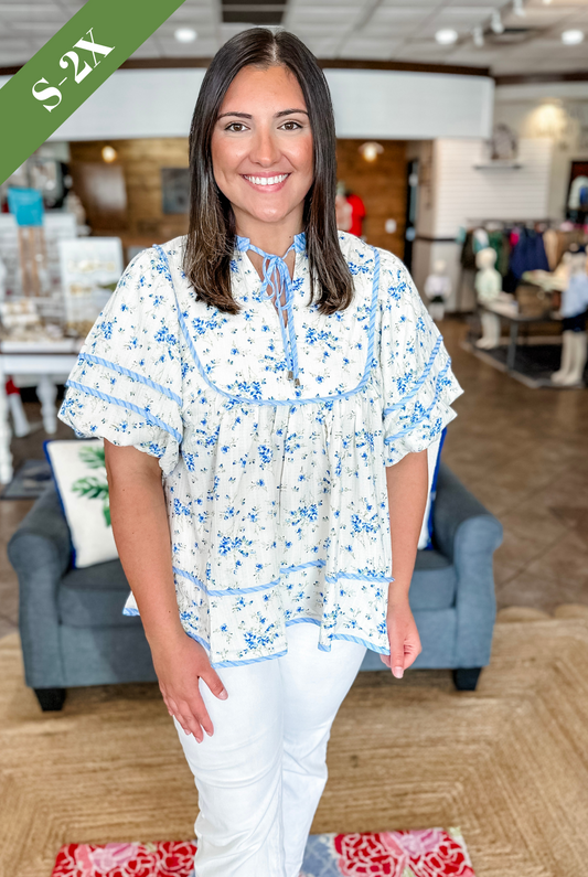 Precious Times Floral Top in Blue