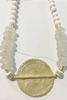 Midi Short Wood & Bone Bead Necklace White Gold Pendant