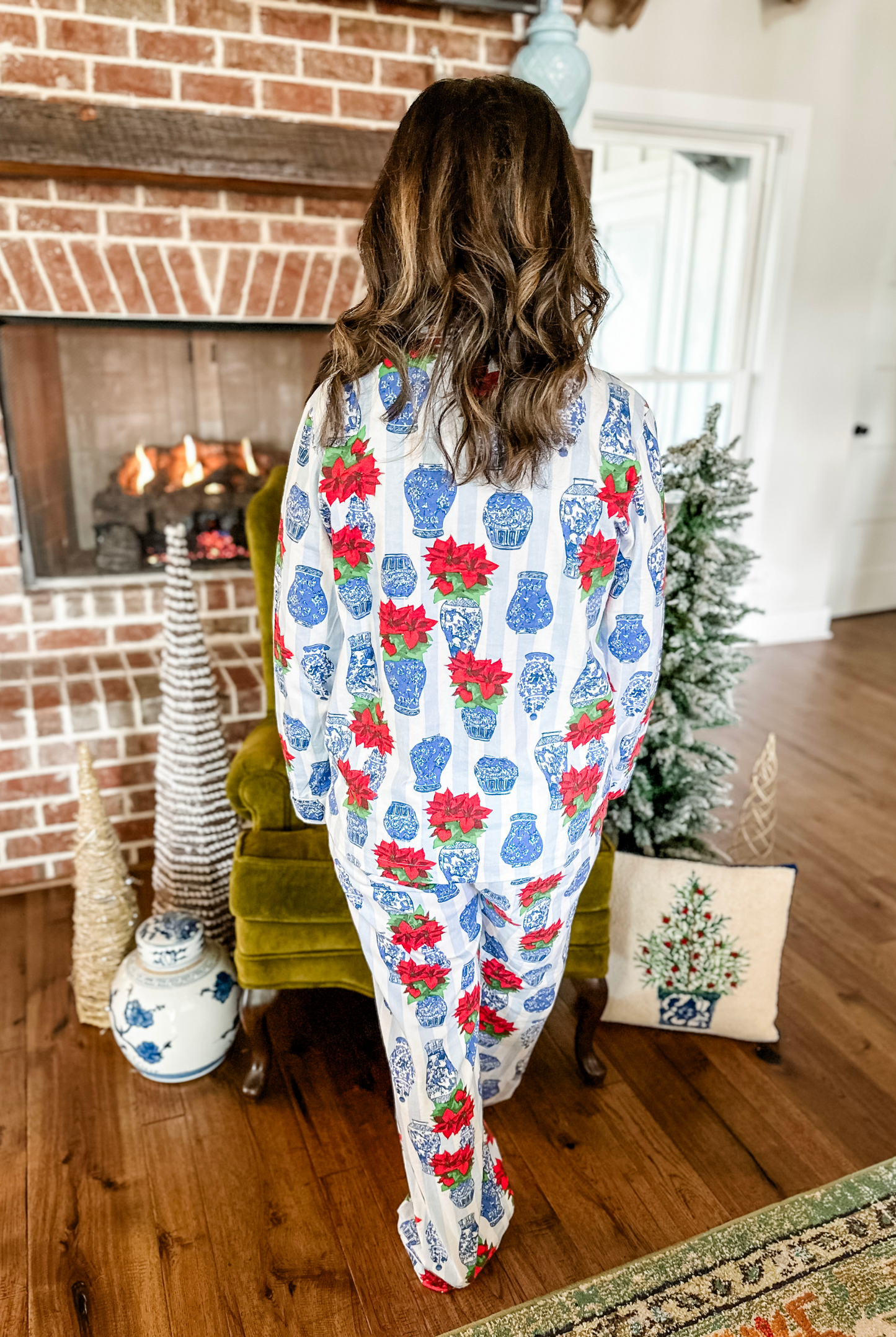 Poinsettia Flannel Long Sleeve Pajama Set