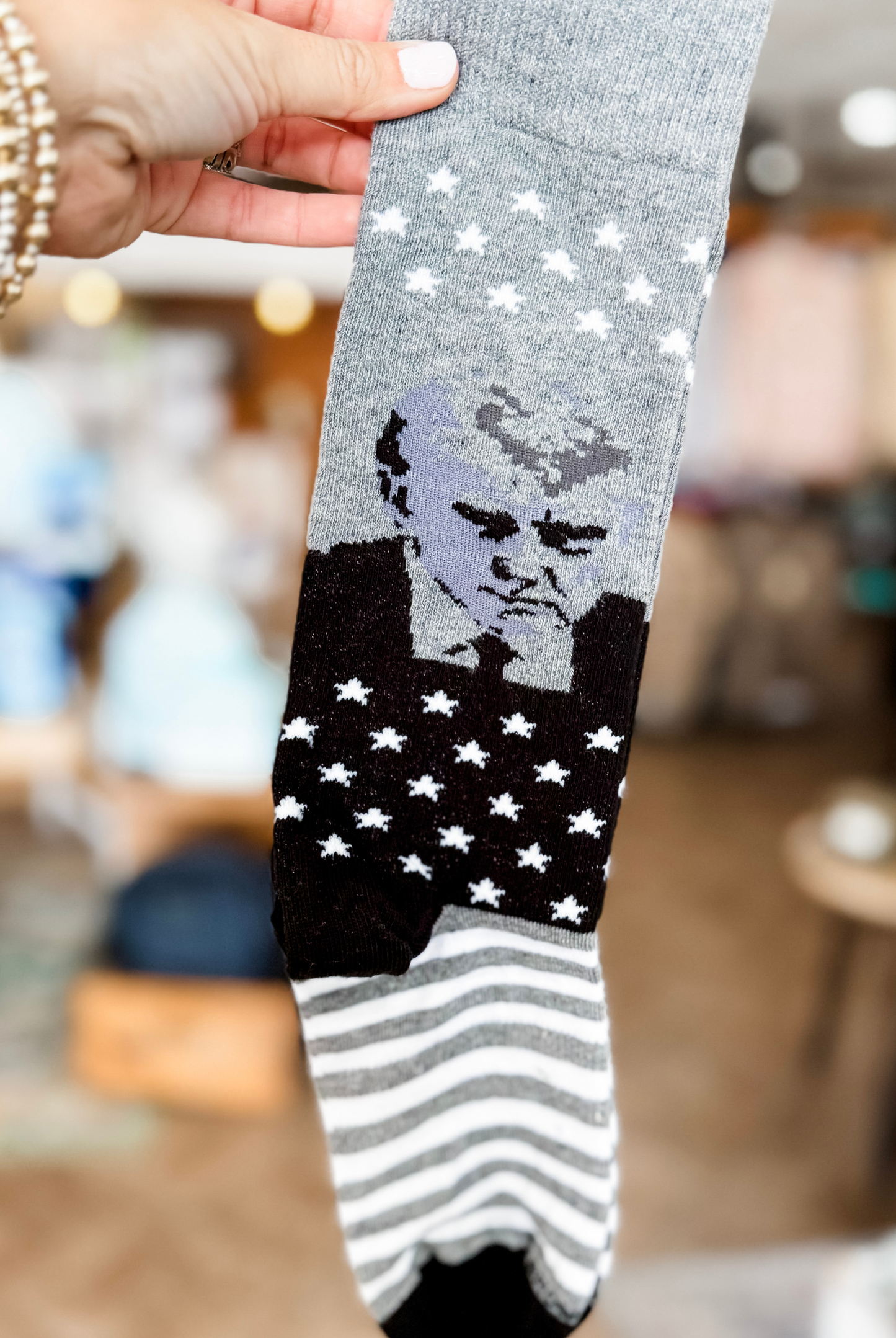 Brown Dog Trump Mugshot Socks in Light Grey