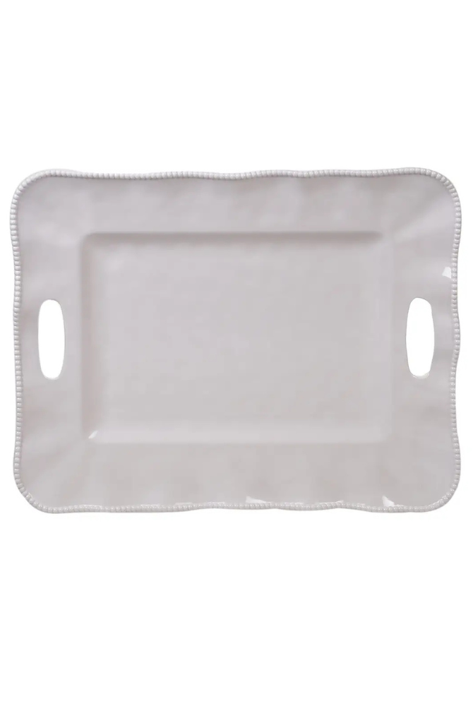 Perlette Cream Melamine Rectangle Tray with Handles