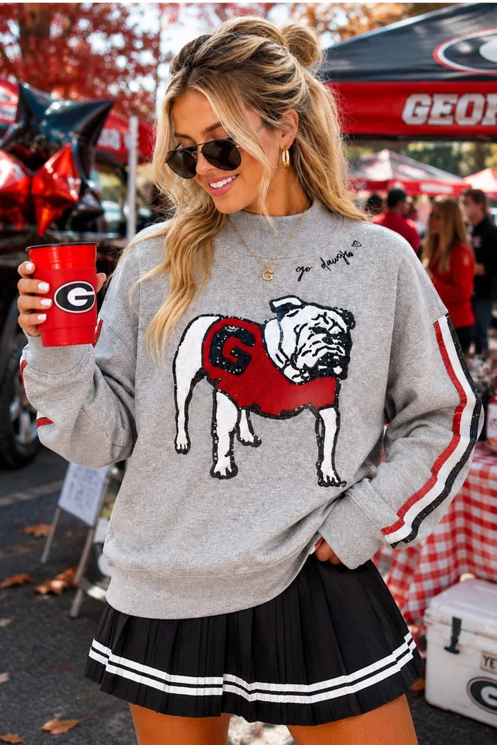 Brianna Cannon | Georgia Mock Neck Sequin Stripe Sweatshirt