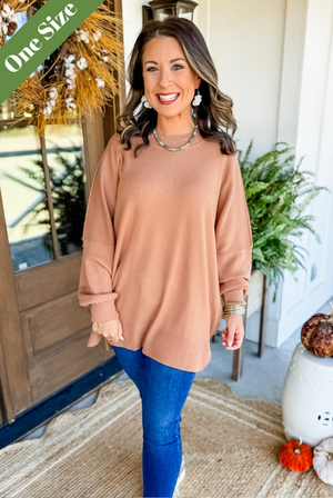 Mud Pie Astrid Ribbed Sweater in Tan