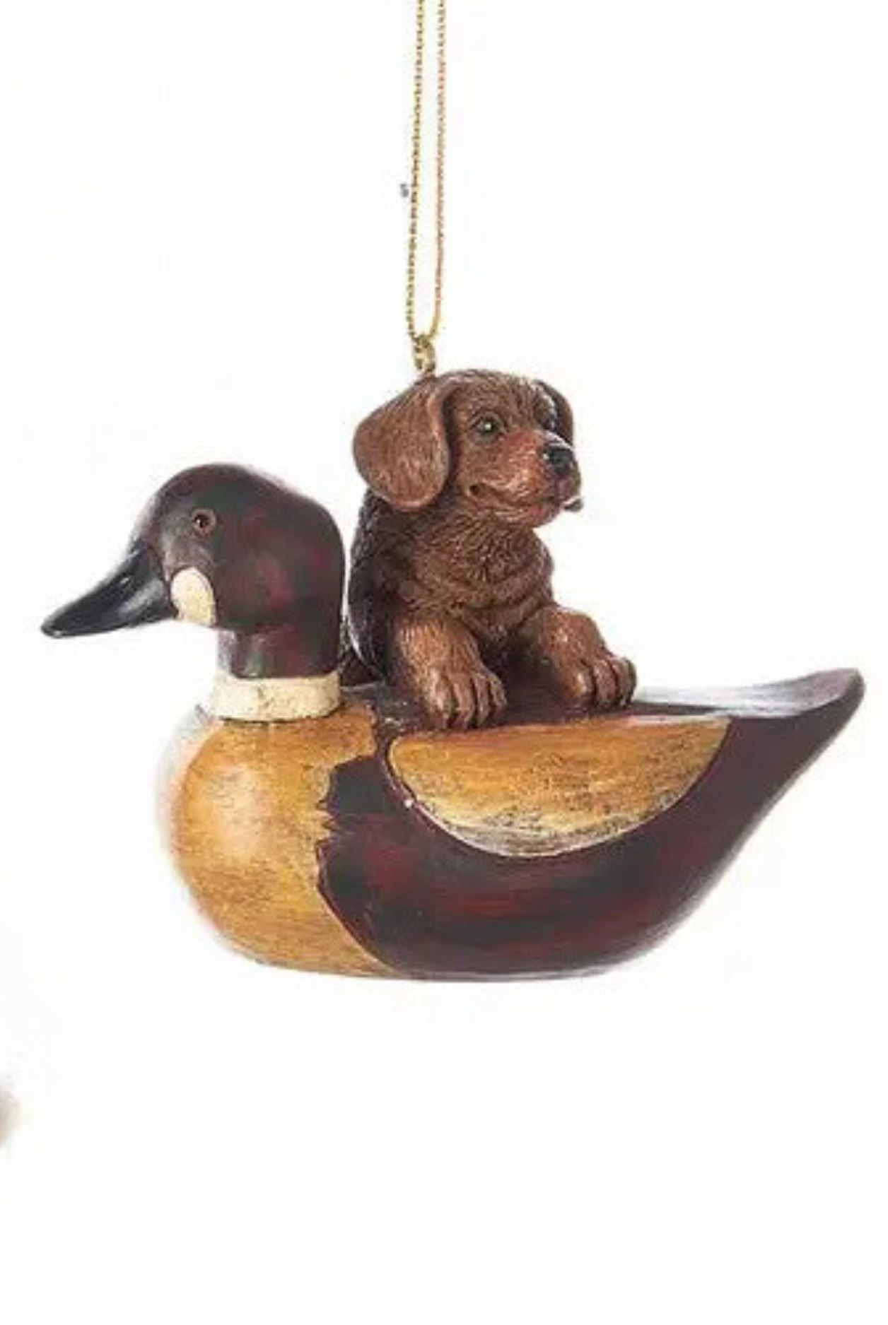 Resin Duck Decoy with Chocolate Lab Ornament