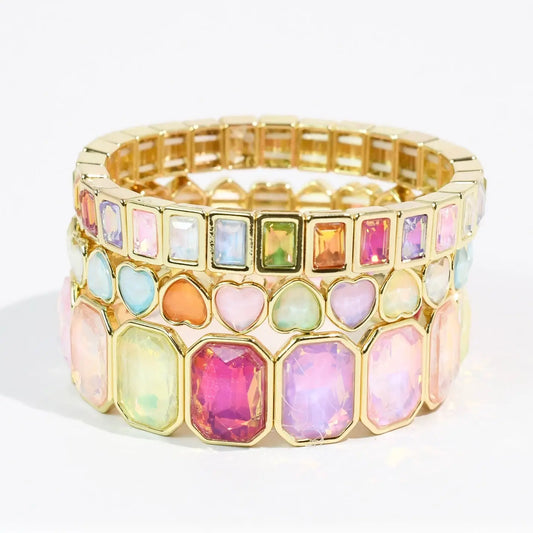 Sparkle Multi Heart Bracelet Stack Set