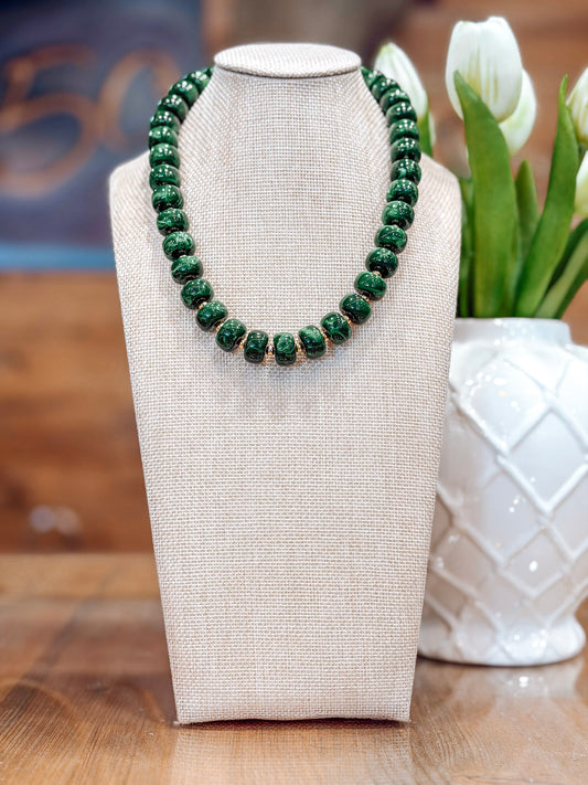 Lainey Beaded Necklace in Dark Green