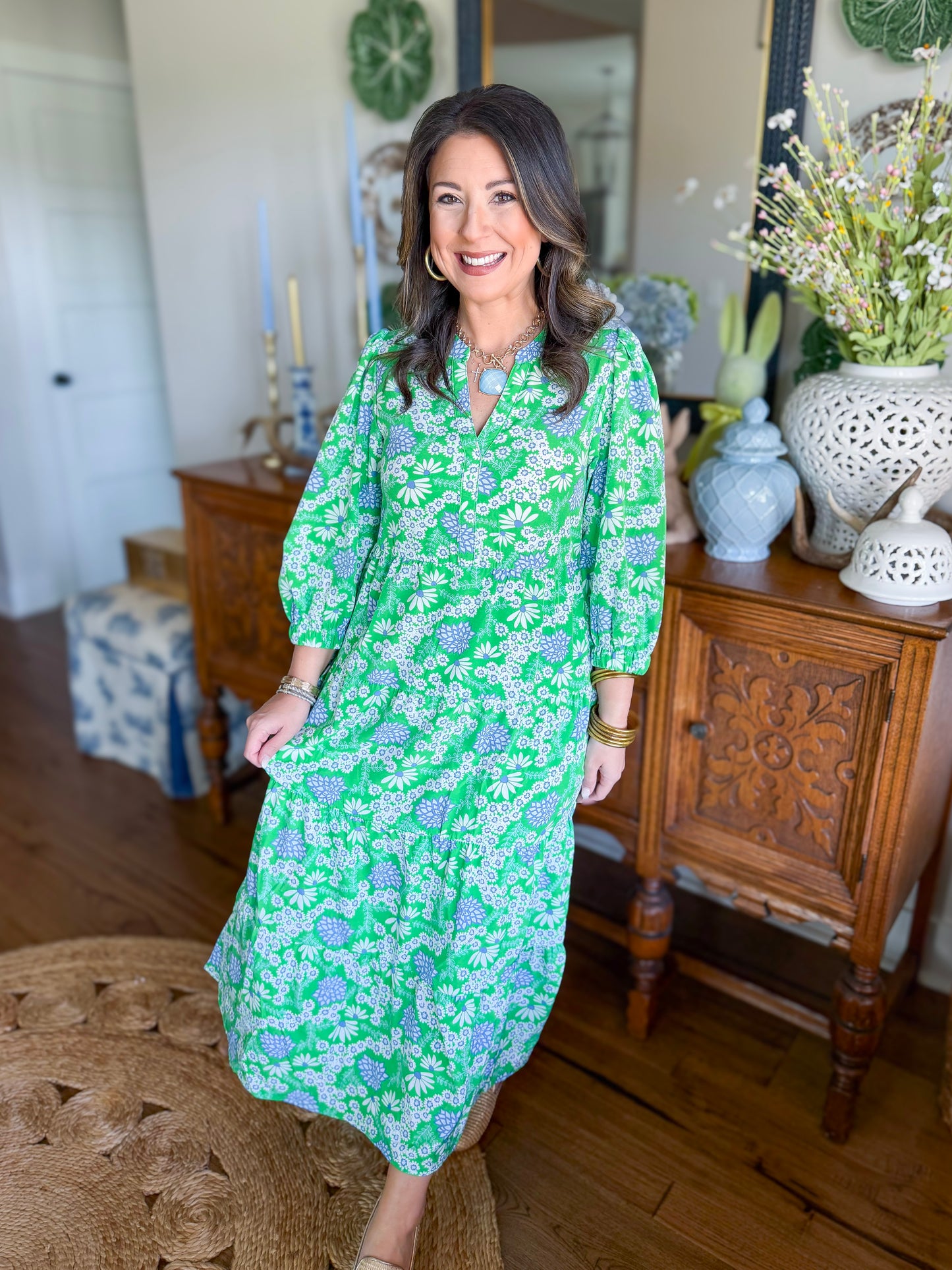 Mary Square | Cameron Dress in Daisy Chain Green