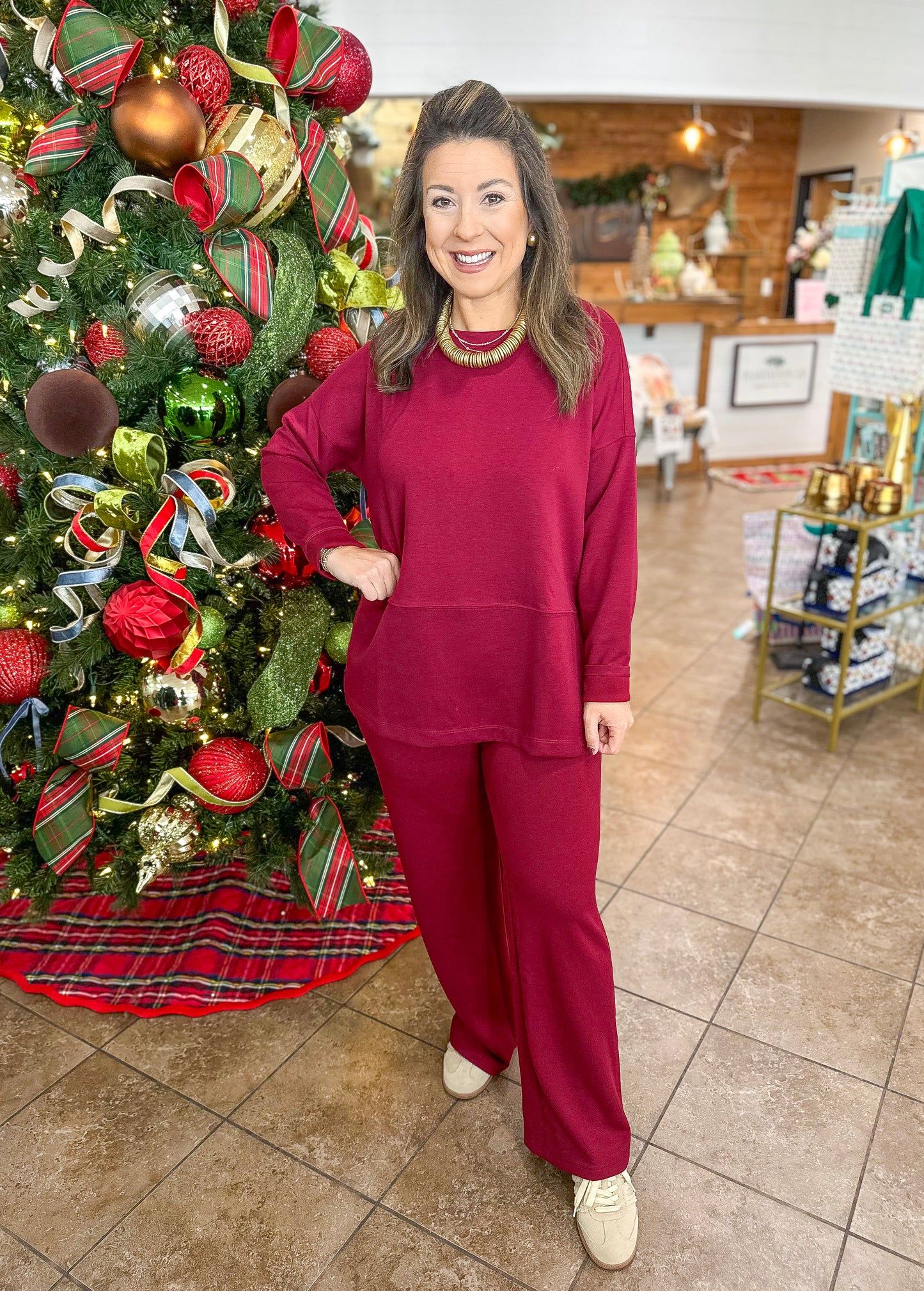 The Cloud Couture Top & Pants Set in Dark Burgundy