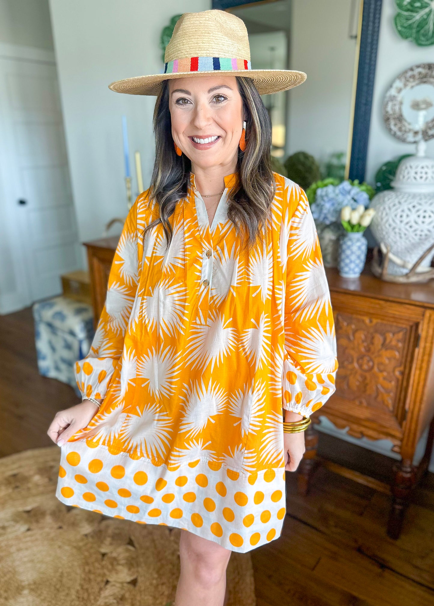 Sunshine Tienda | Gold Palm Geo with Gold Dot Lilly Dress