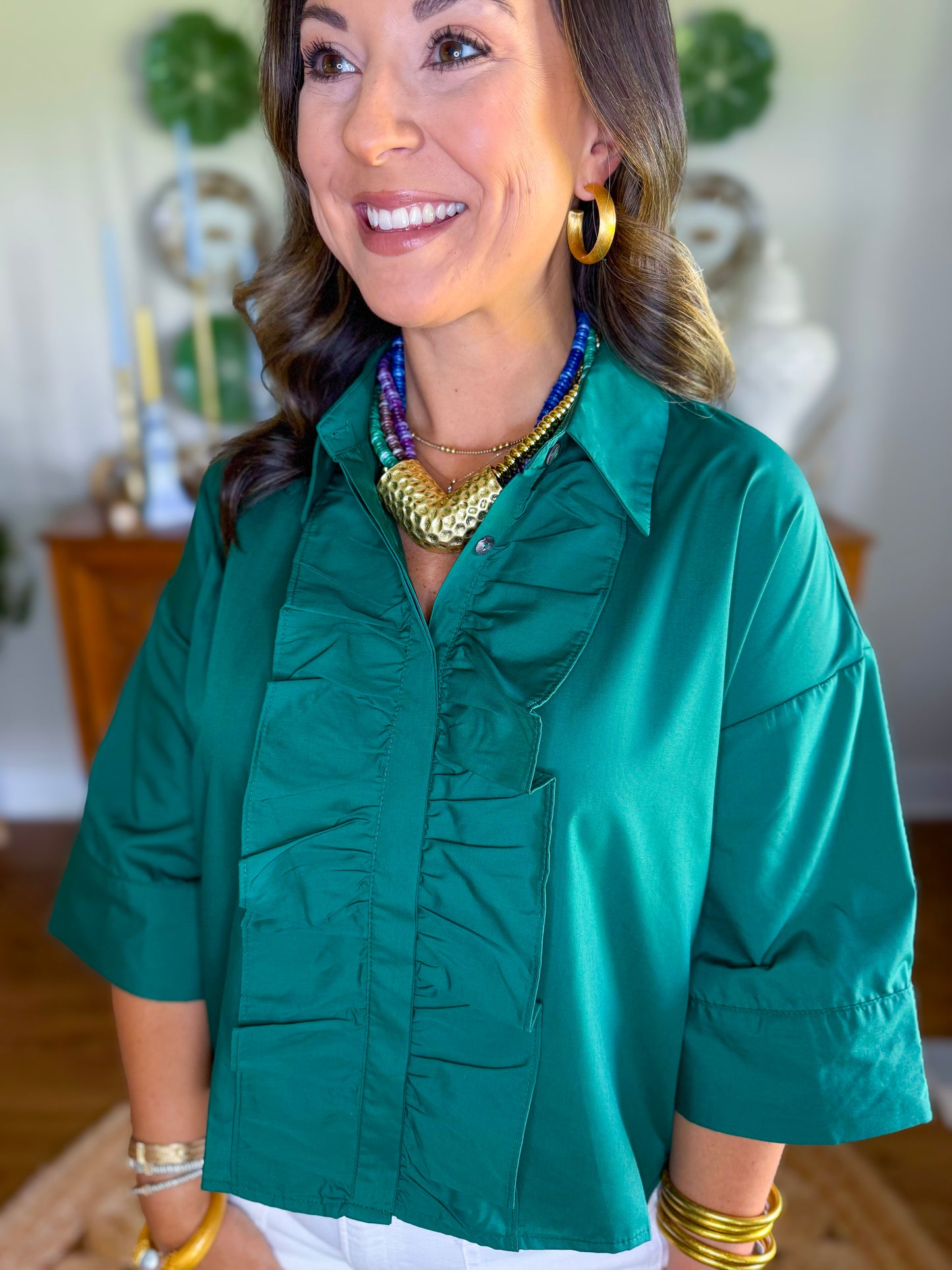 Emerald Ruffle Top