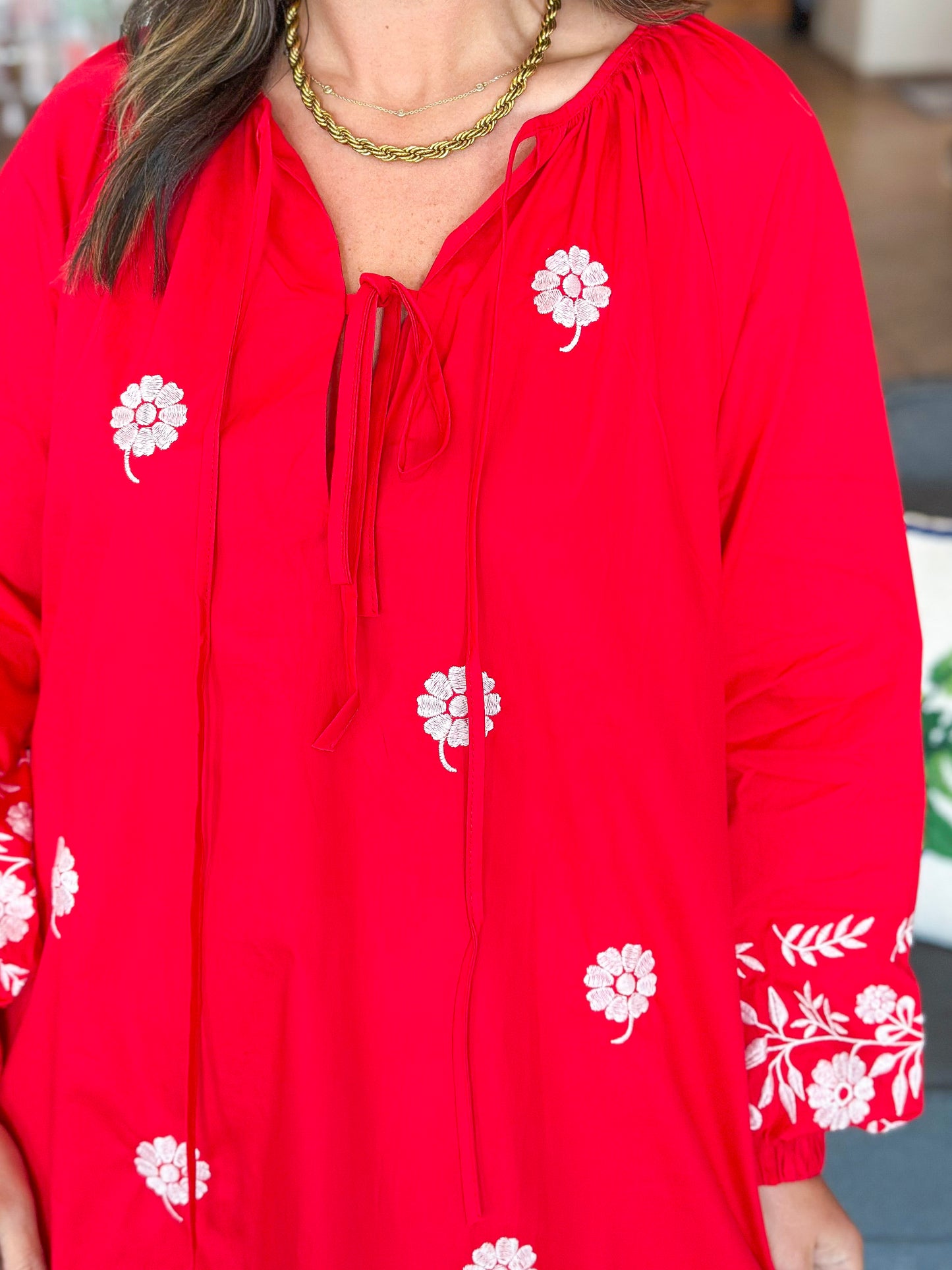 Harvest Petals Mini Dress in Red