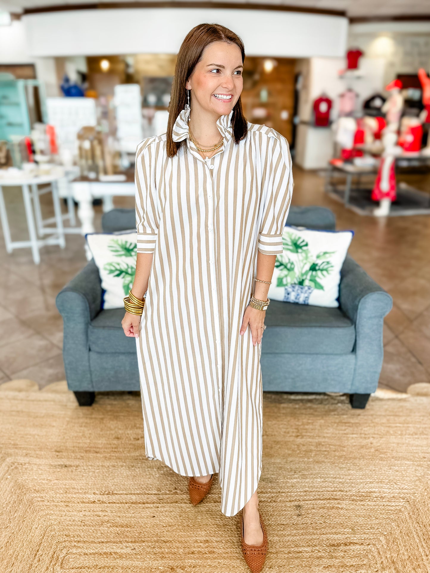 Adrienne Nina Dress in Brown Ten Stripe
