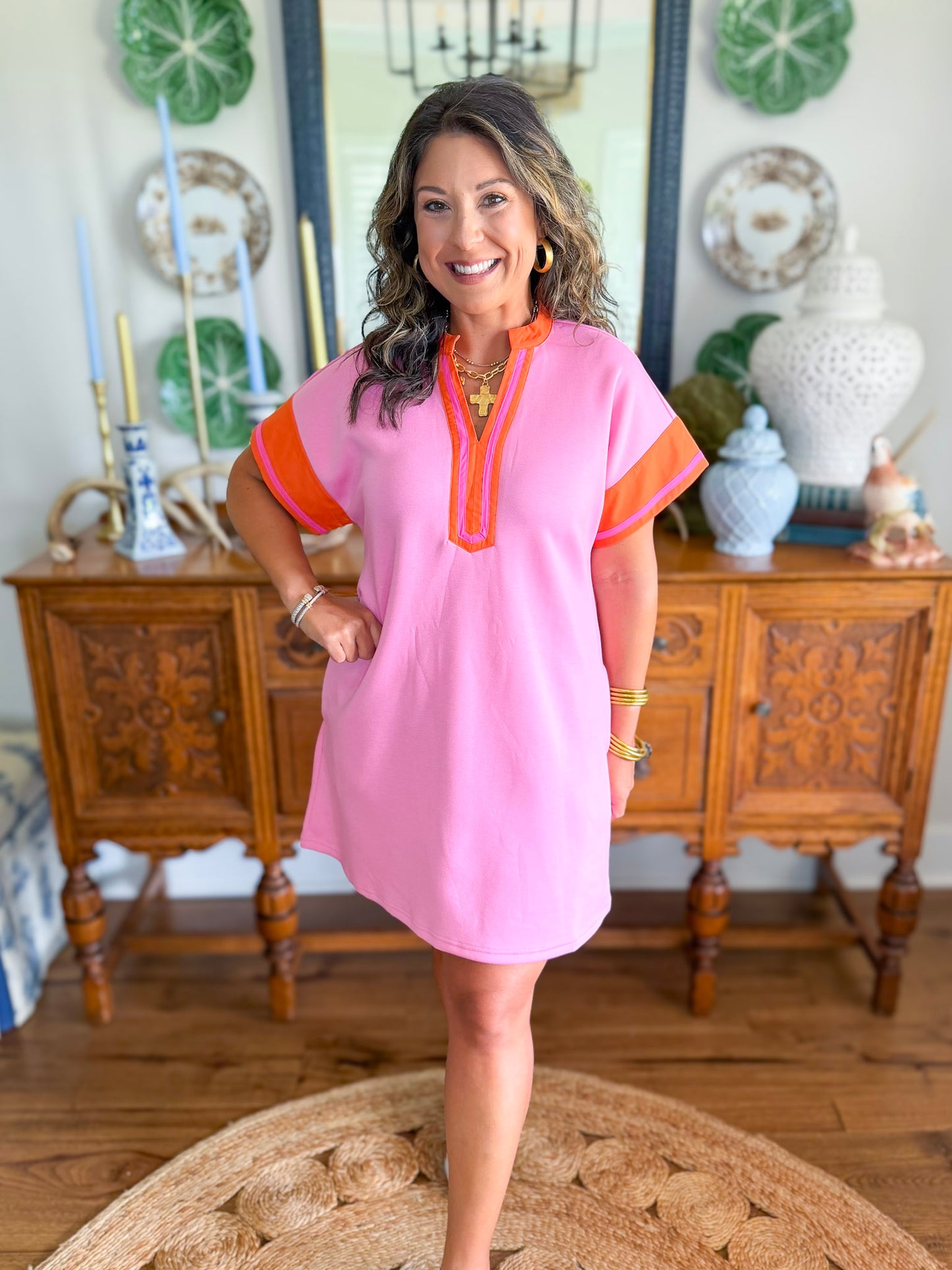 The Caroline Dress in Petal Pink & Orange