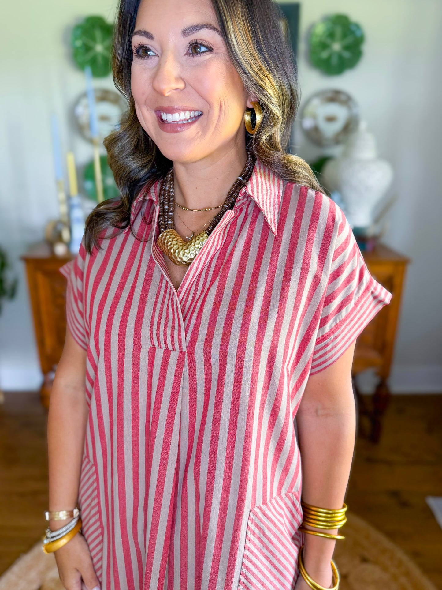 Rosé Stripe Midi Dress