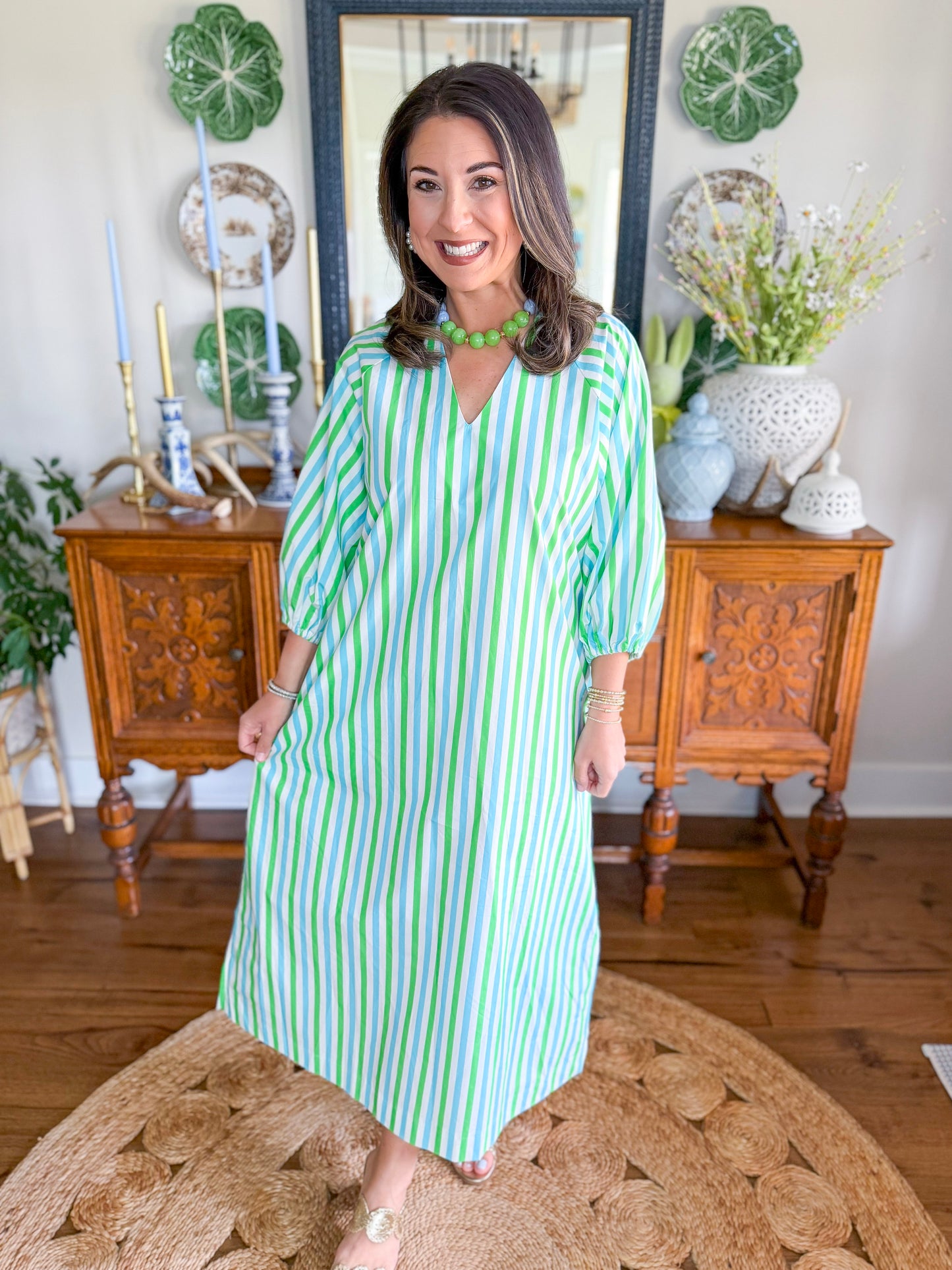 Caryn Lawn I Coco Palm Beach Dress in Green + Blue