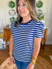 Mary Square | Larissa Pleat Sleeve Tee in Navy/White Stripe