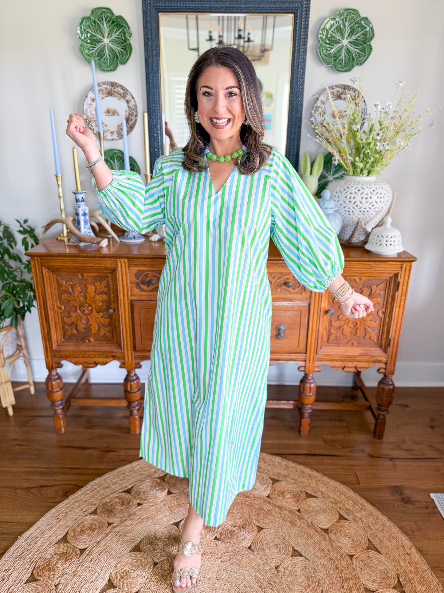 Caryn Lawn I Coco Palm Beach Dress in Green + Blue