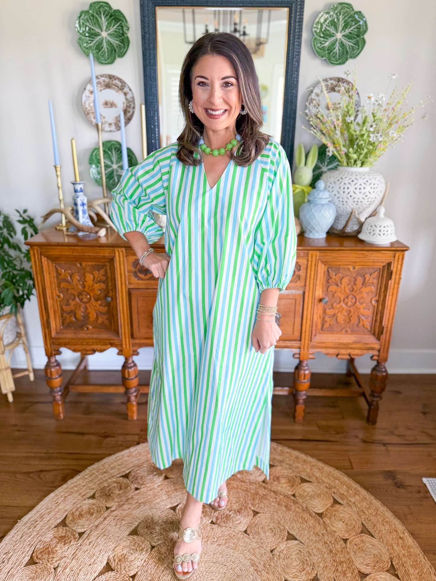 Caryn Lawn I Coco Palm Beach Dress in Green + Blue