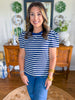 Mary Square | Larissa Pleat Sleeve Tee in Navy/White Stripe