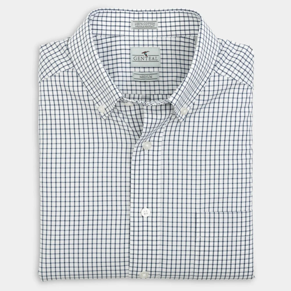Gen Teal | Tattersall Cotton Sport Shirt in Navy