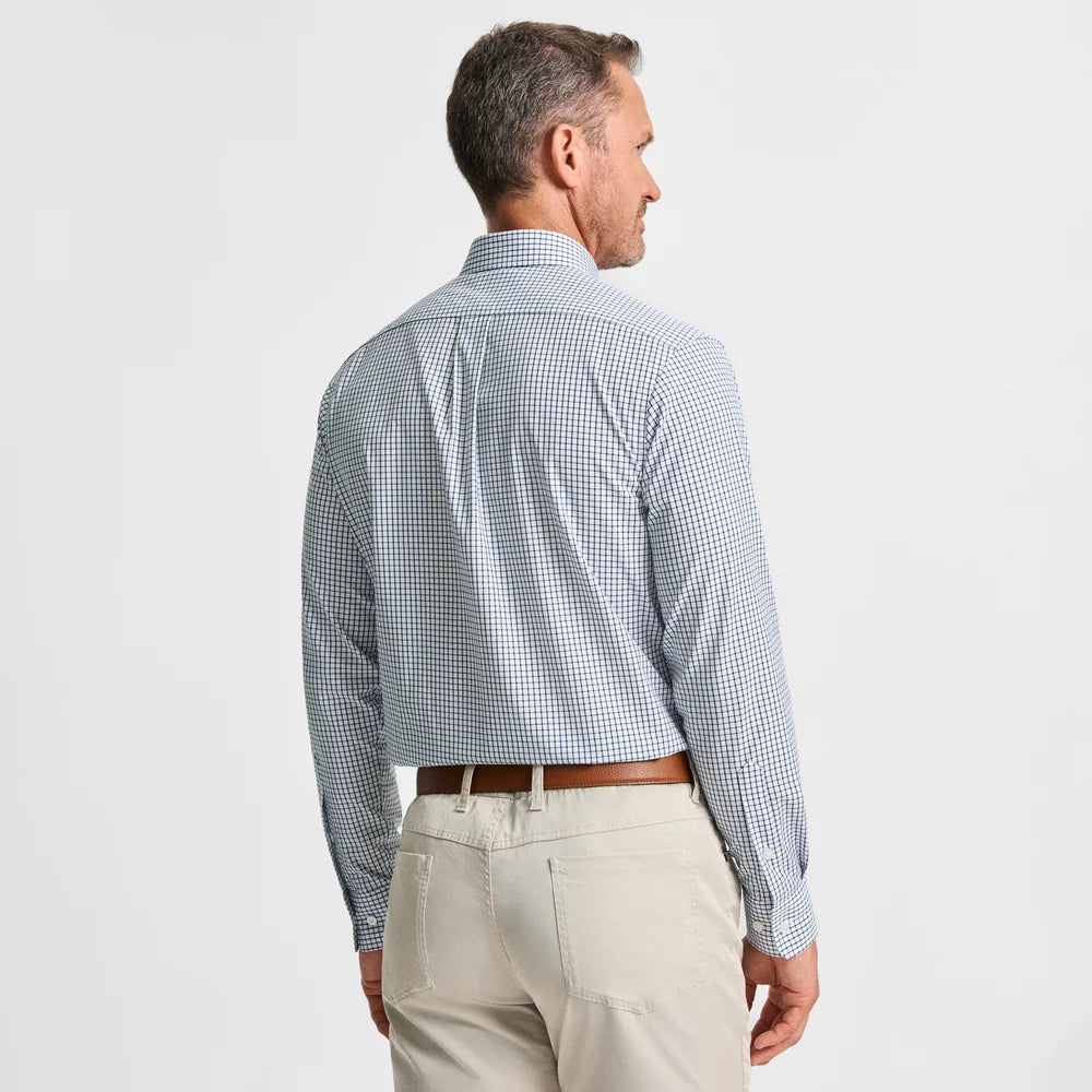 Gen Teal | Tattersall Cotton Sport Shirt in Navy