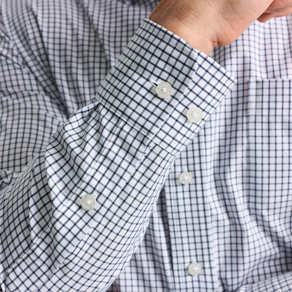 Gen Teal | Tattersall Cotton Sport Shirt in Navy