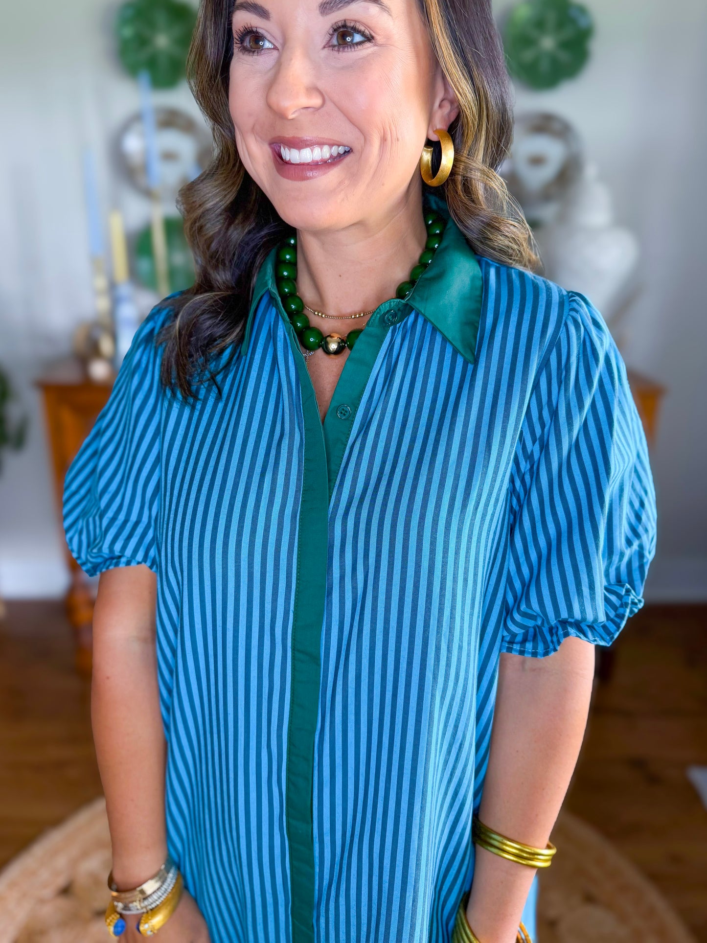 Emerald Harbor Stripe Midi Dress