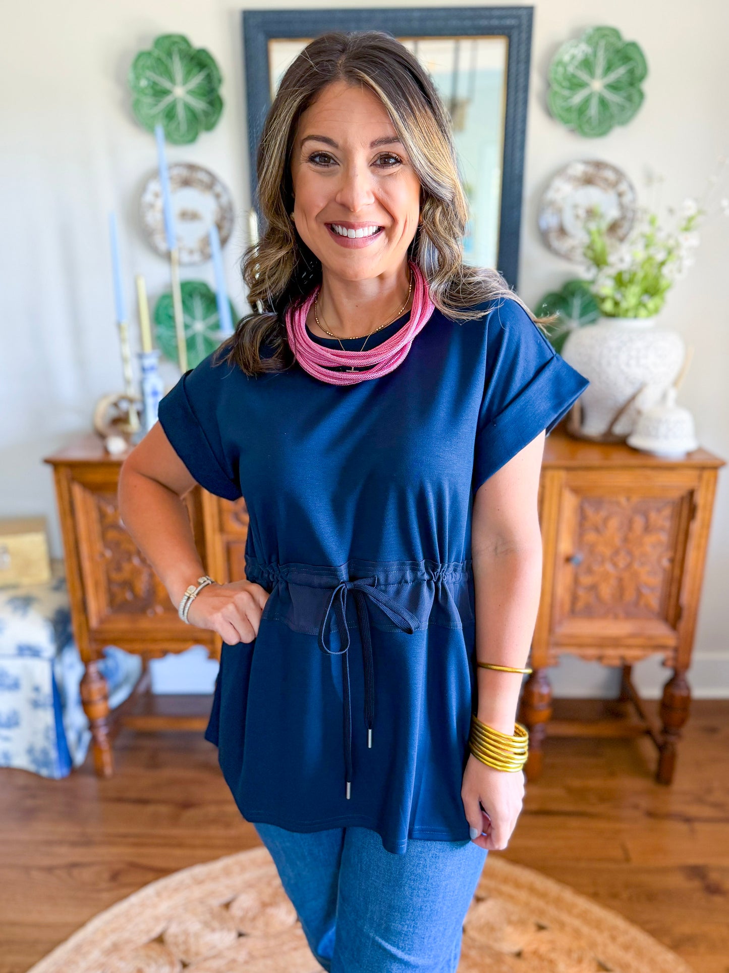 City Lights Cinched Top in Navy