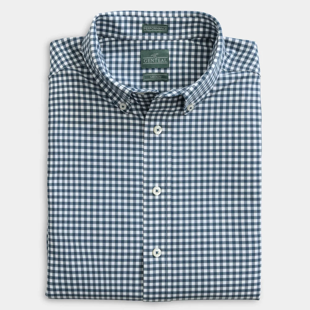 Gen Teal | Gingham Performance Sport Shirt in Navy