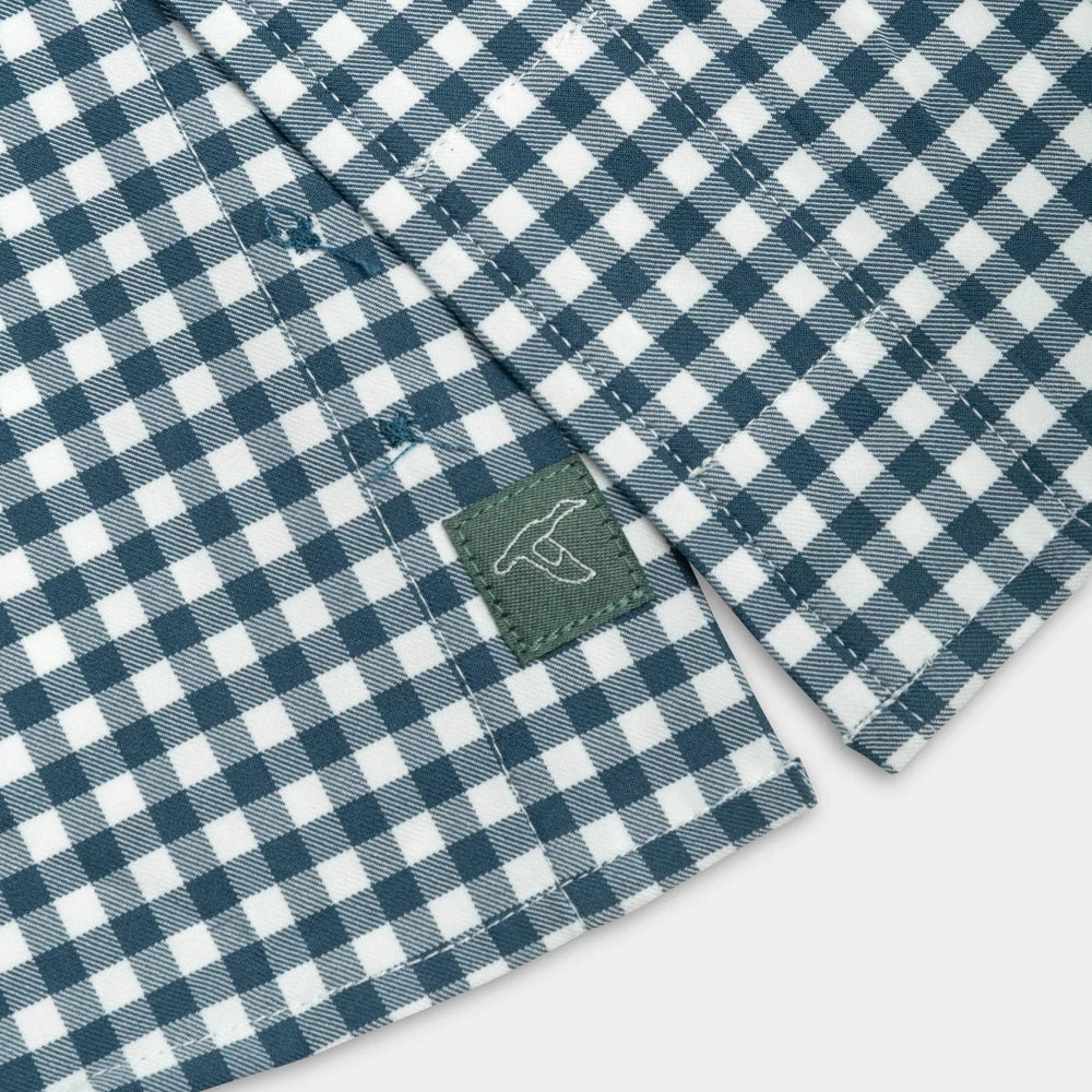 Gen Teal | Gingham Performance Sport Shirt in Navy