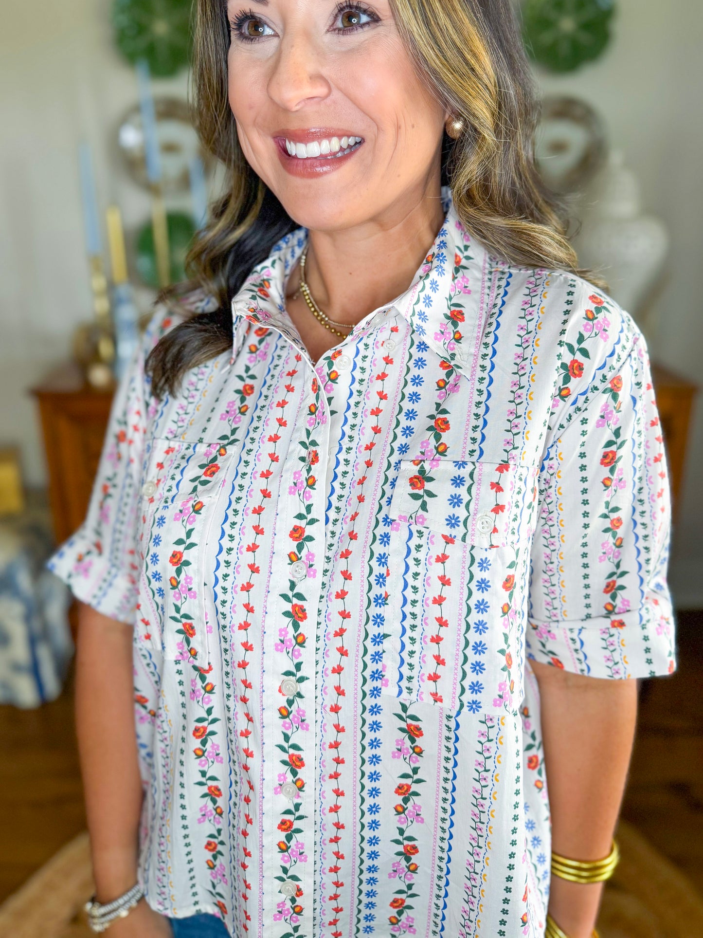 Karlie | French Multi Floral Pocket Top